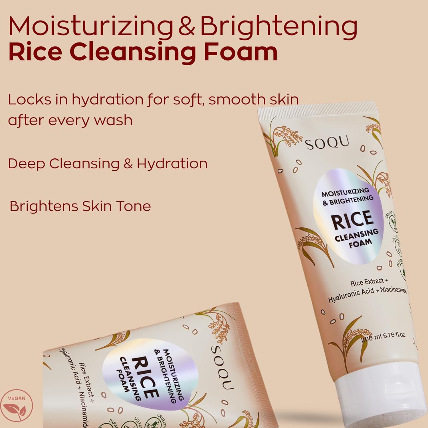 Rice Foam Cleanser with Niacinamide & Hyaluronic Acid – Gentle Korean Face Wash for Hydrating & Brightening – Made in Korea – 200ml - Image 2