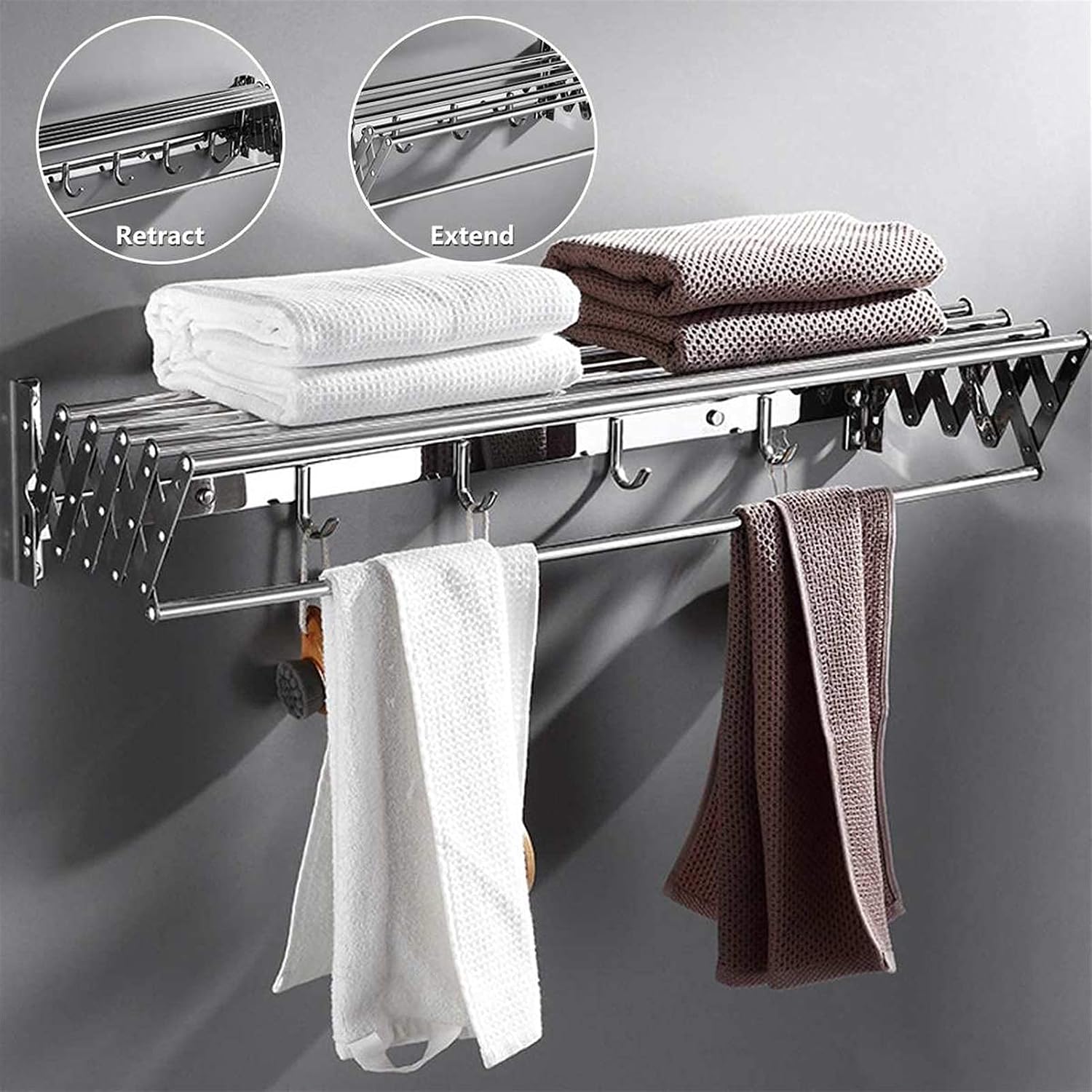 Clothes Drying Rack Laundry Drying Rack Airer Wall Mounted Retractable Clothes Drying Rack Collapsible Folding Stainless Steel Indoor or Outdoor Telescopic Space Saving,7