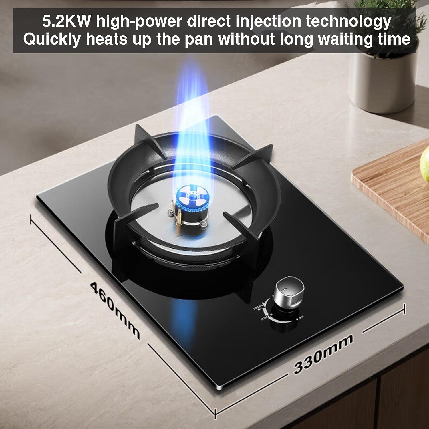 43cm Single-burner Gas Stove,5.2KW High-Efficiency Hob,with Tempered Glass Auto-Ignition,Tabletop/in Dual-Use,for Emergency Cooking(LPG)
