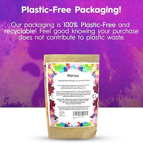 Miniatura 6 de NAROA Esponjas de mar natural para pintar, paquete de 8  Juego de herramientas de arte único sin blanquear  Adecuado para acuarela acrílica, mármol,