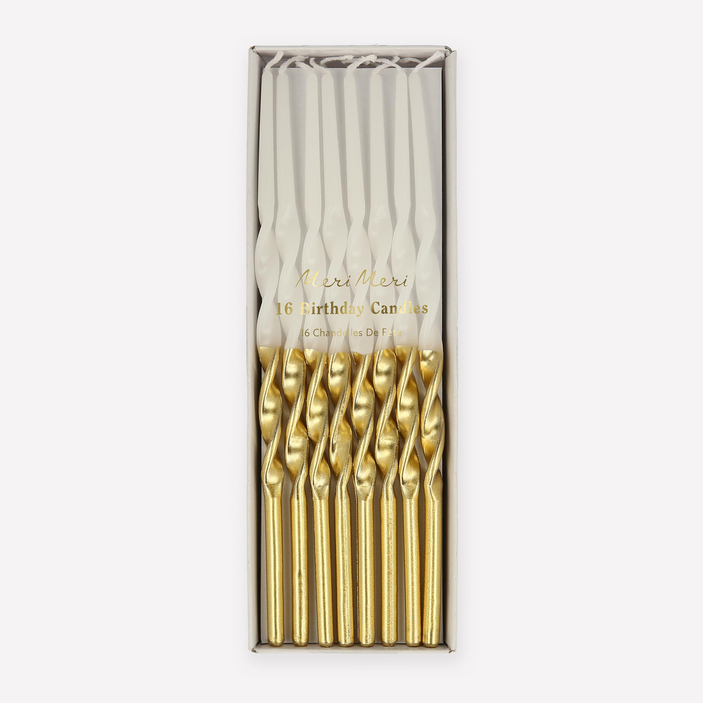 Meri Meri Gold getauchte Geburtstagskerzen für Kuchen (16 Stück), 18,4 cm hoch, geruchlose goldene Geburtstagskerzen