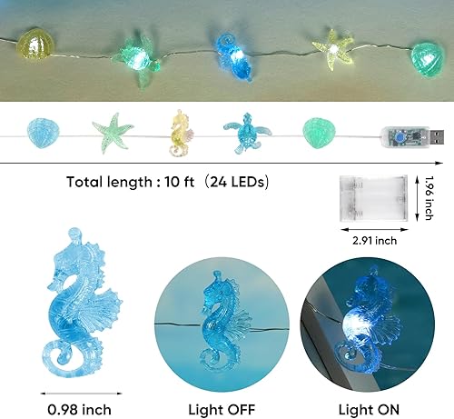 Miniatura 6 de Guirnalda de luces decorativas de playa, luces temáticas náuticas para decoraciones de Navidad, control remoto de 10 pies, 30 LED, boda, fiesta de