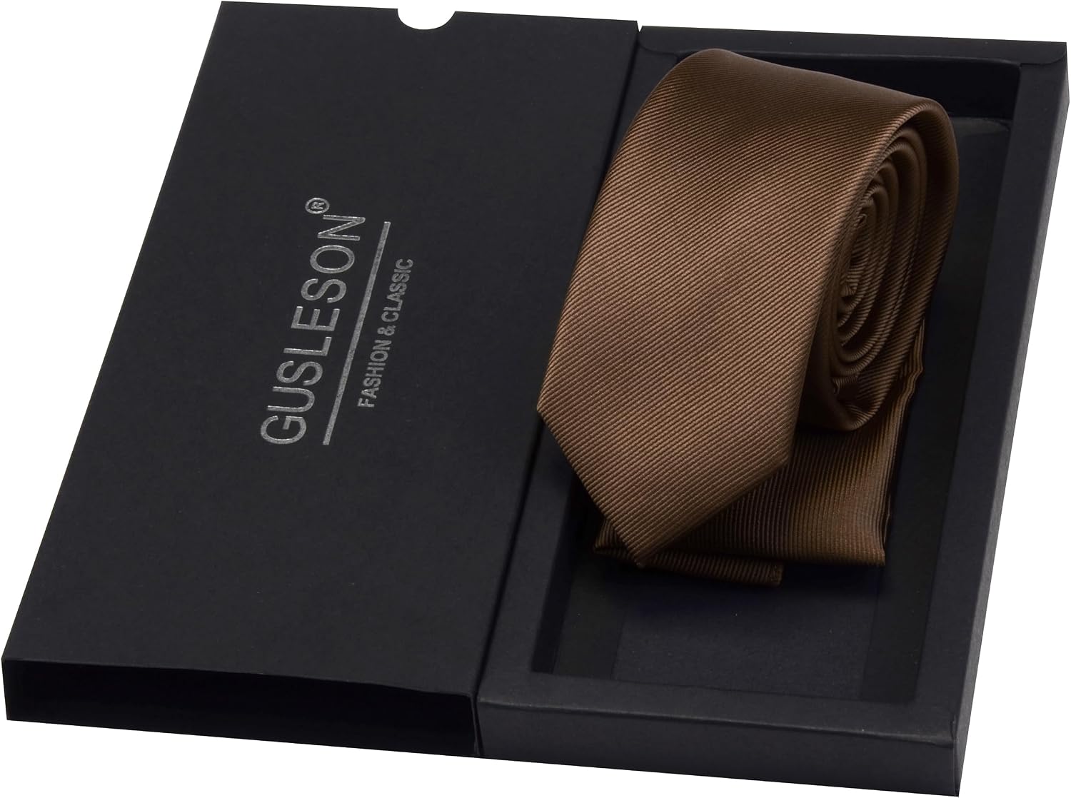 GUSLESON 2.4" Slim Necktie and Handkerchief Set For Men Solid Skinny Tie Set