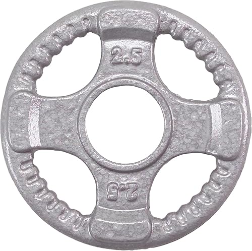 Miniatura 5 de Body-Solid Juego de discos olímpicos de hierro fundido con diseño de agarre cuádruple, pesas libres, placas de mancuernas, agujero estándar de 2