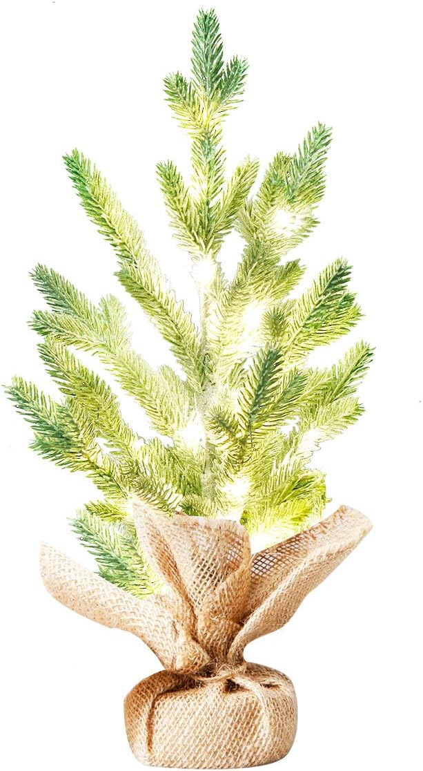 EAMBRITE 1.5’ Led Pine Needle Snow Tree Light – Pre-lit Pine Needle Tree with 36 Beautiful & Long-Lasting Warm White Christmas Lights – Lighted Artificial Tree with 12 Branc