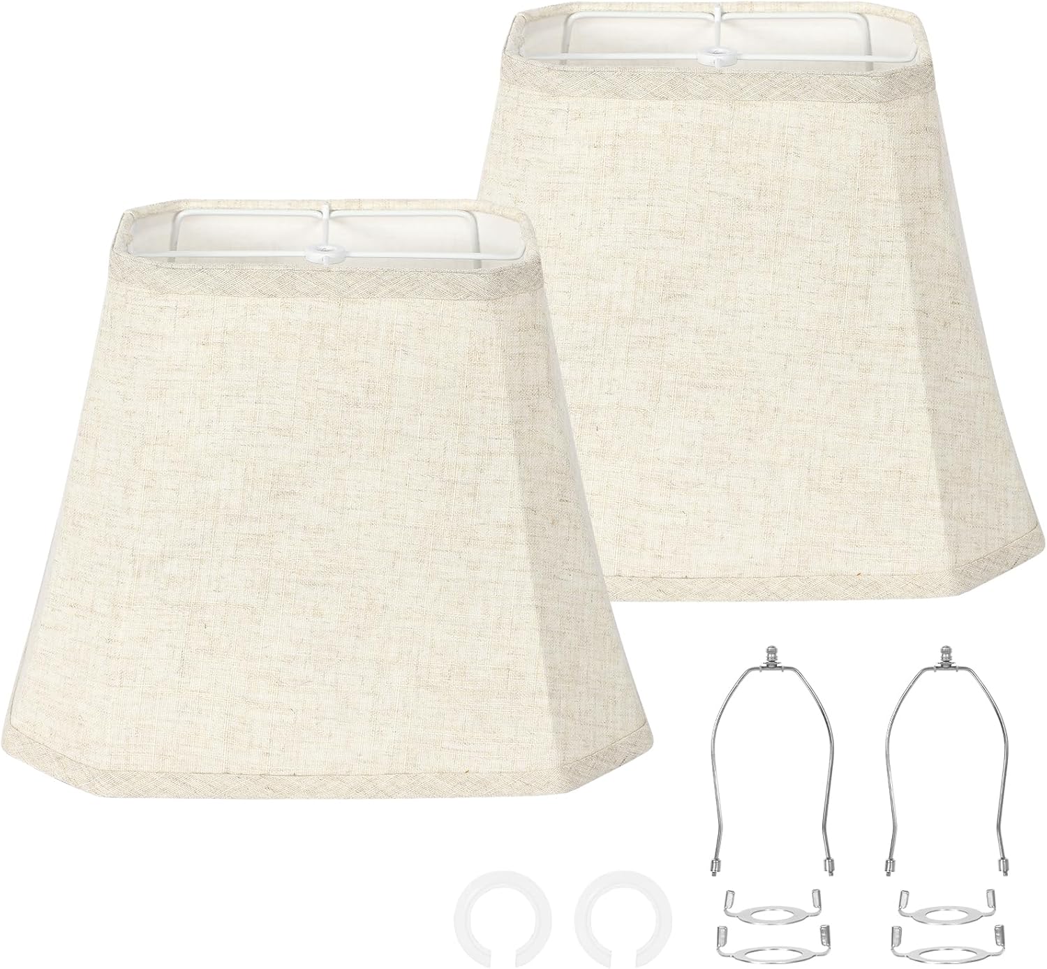 OUTON Lamp Shades Set of 2 for Table Lamps, 9" Top x 14 "Bottom x 10" High, Easy to Assemble, Replacement Linen Lampshades for Floor Lamps & Bedside Lamps, Beige (0.43" Spider)