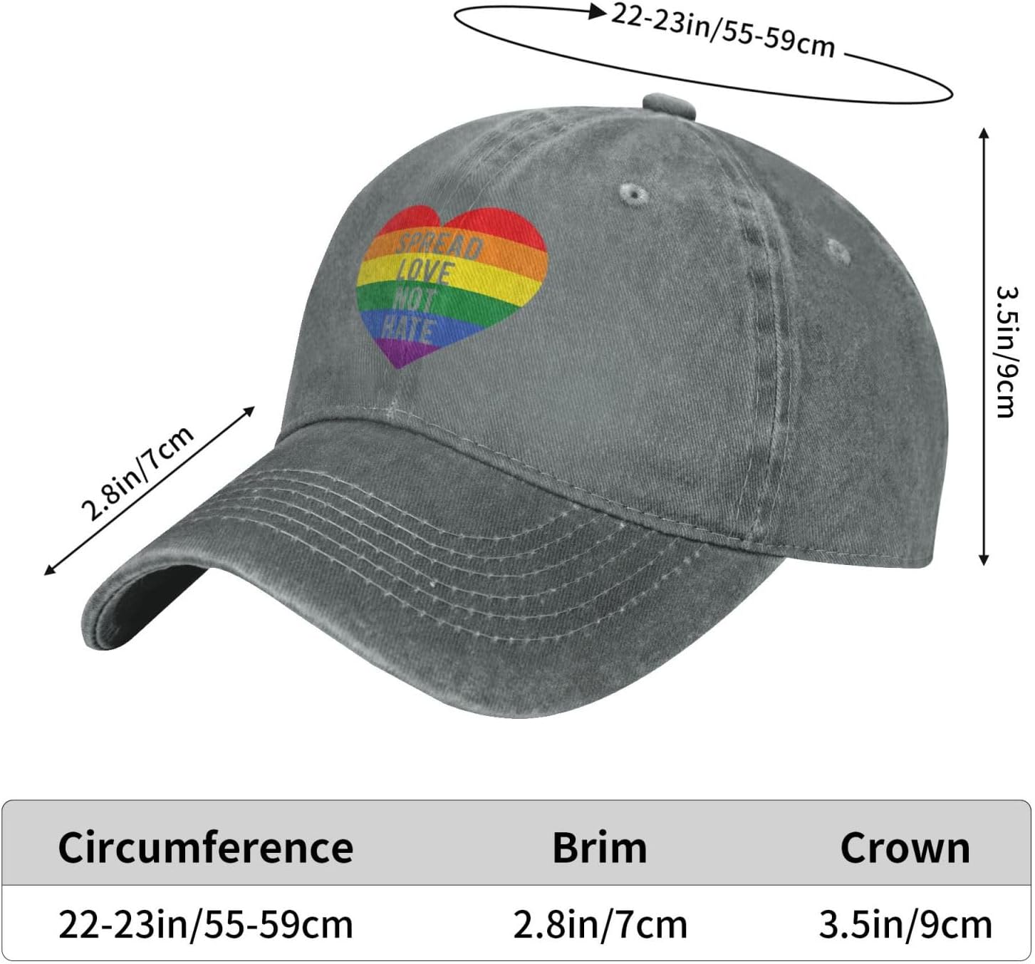 Funny-Spread-Love-Not-Hate-Inspirational Gift Black Cowboy Hat Men Snapback Hat Brim Baseball Cap for Men Adjustabl