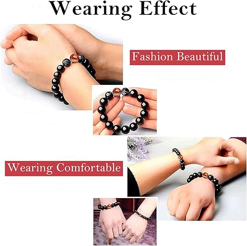Miniatura 5 de Pulsera de obsidiana negra, pulsera de obsidiana negra Feng Shui para mujeres, hombres y parejas, hecha a mano con piedra tallada de ojo de tigre