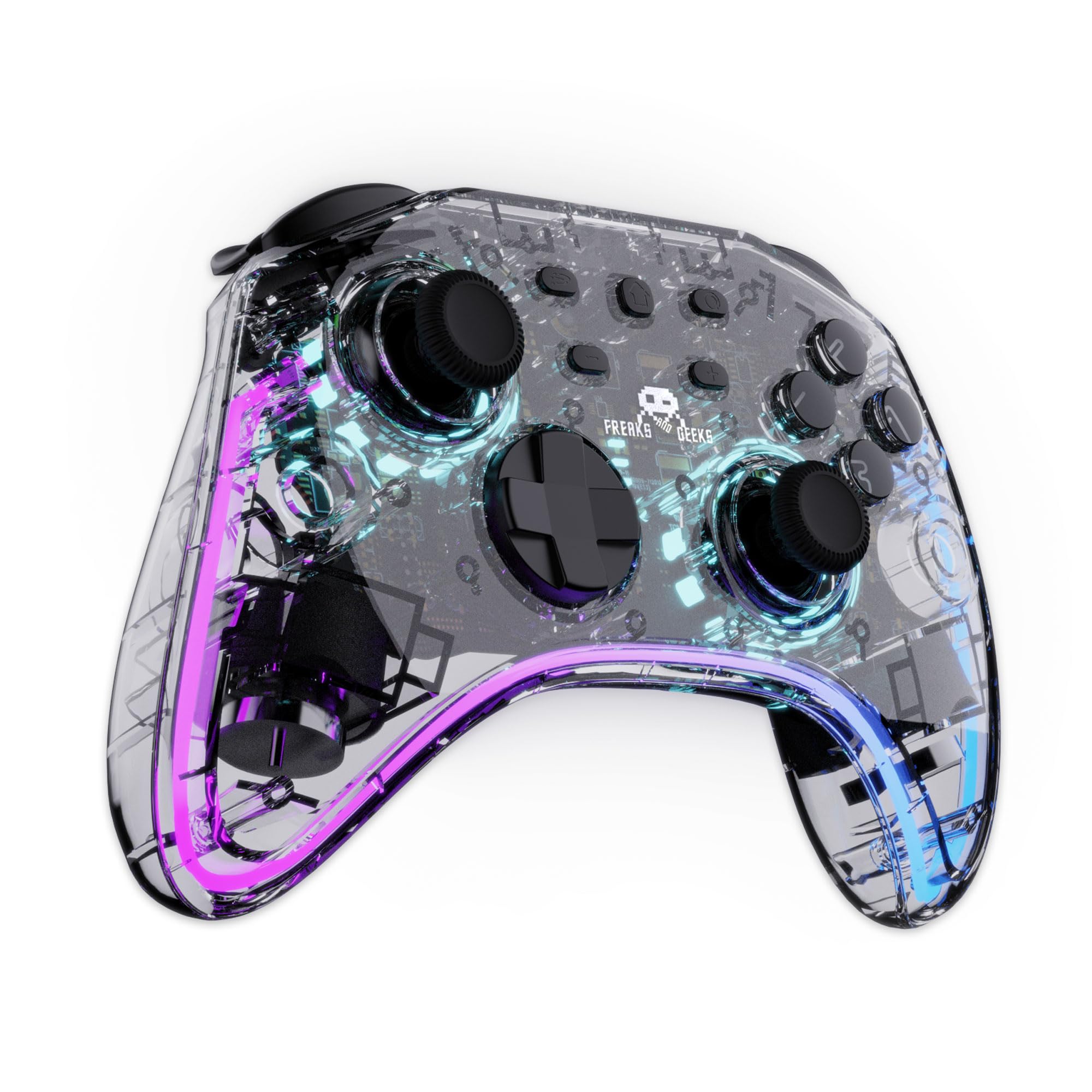 Freaks and Geeks Manette Switch/PC Sans Fil Polychroma à LED transparente
