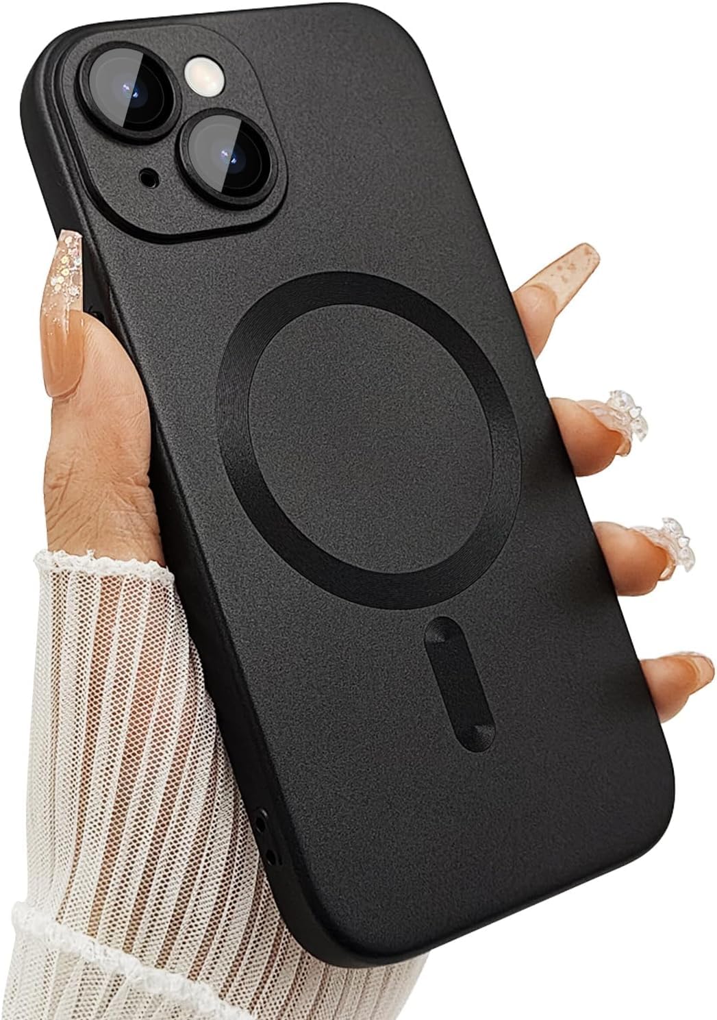 DIZORO Magnetic Case for iPhone 13 / iPhone 14 Cover [Compatible with MagSafe][Built-in Camera Lens Protector] Slim Soft Silicone Bumper Shockproof Metallic Luster Back Cover Phone Cases (Black)-image-26