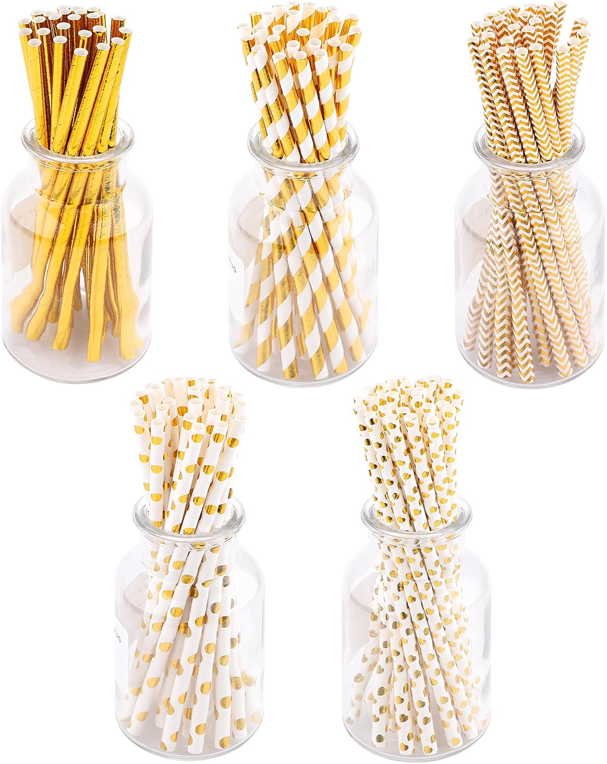 125 x Gold Paper Straws 6 x 197 mm Biodegradable Party Straws Pure Gold