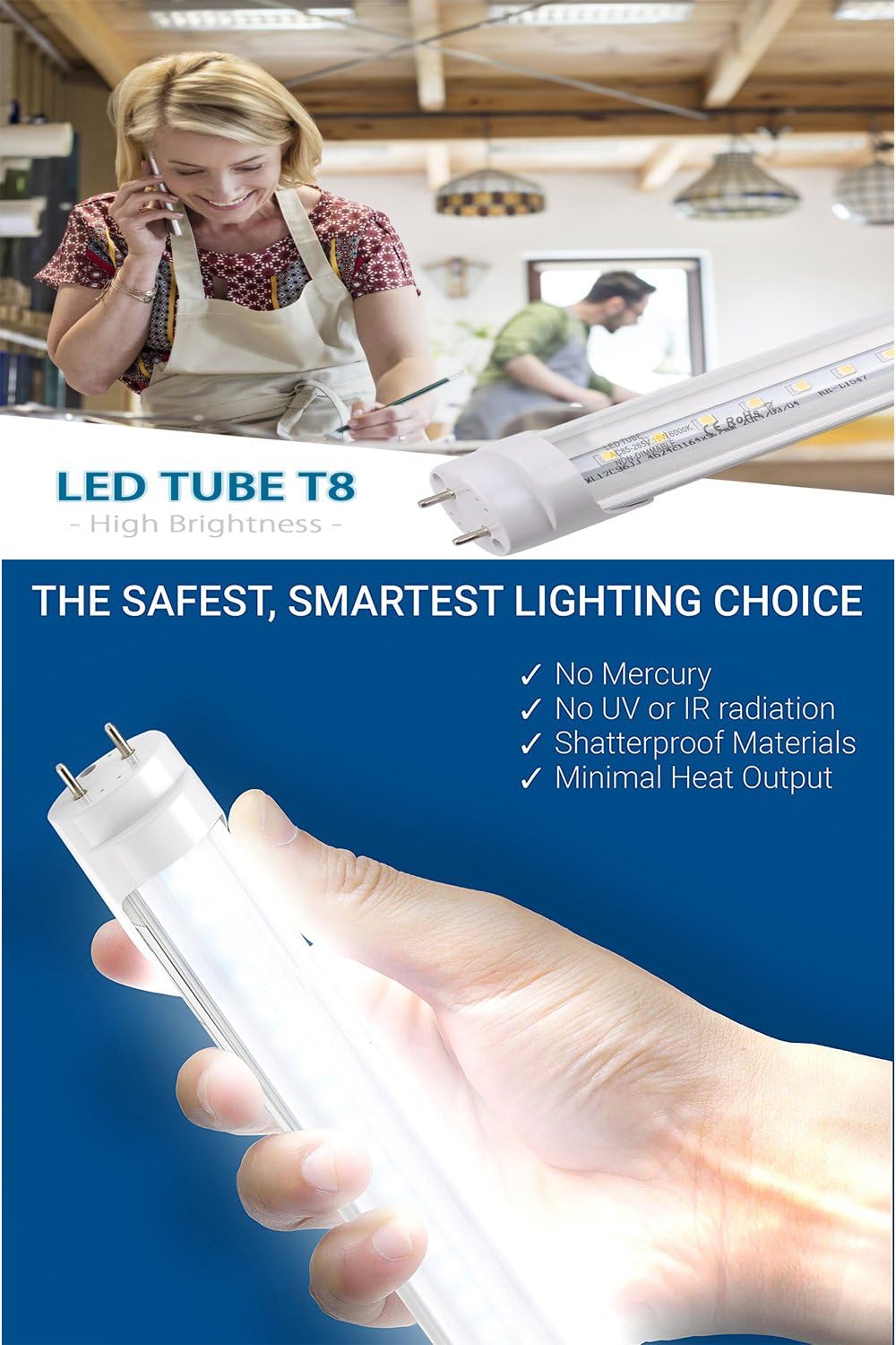 Sugo Alpha T8 T10 T12 LED Light Bulbs Clear or Frosted Lens 4FT 18W 6000K-6500K Cool White Bright Dual End Replacement 40W 4 FT Fluorescent Lamp Ballast Bypass Home Office Shop Pack of 4 (Clear Lens)