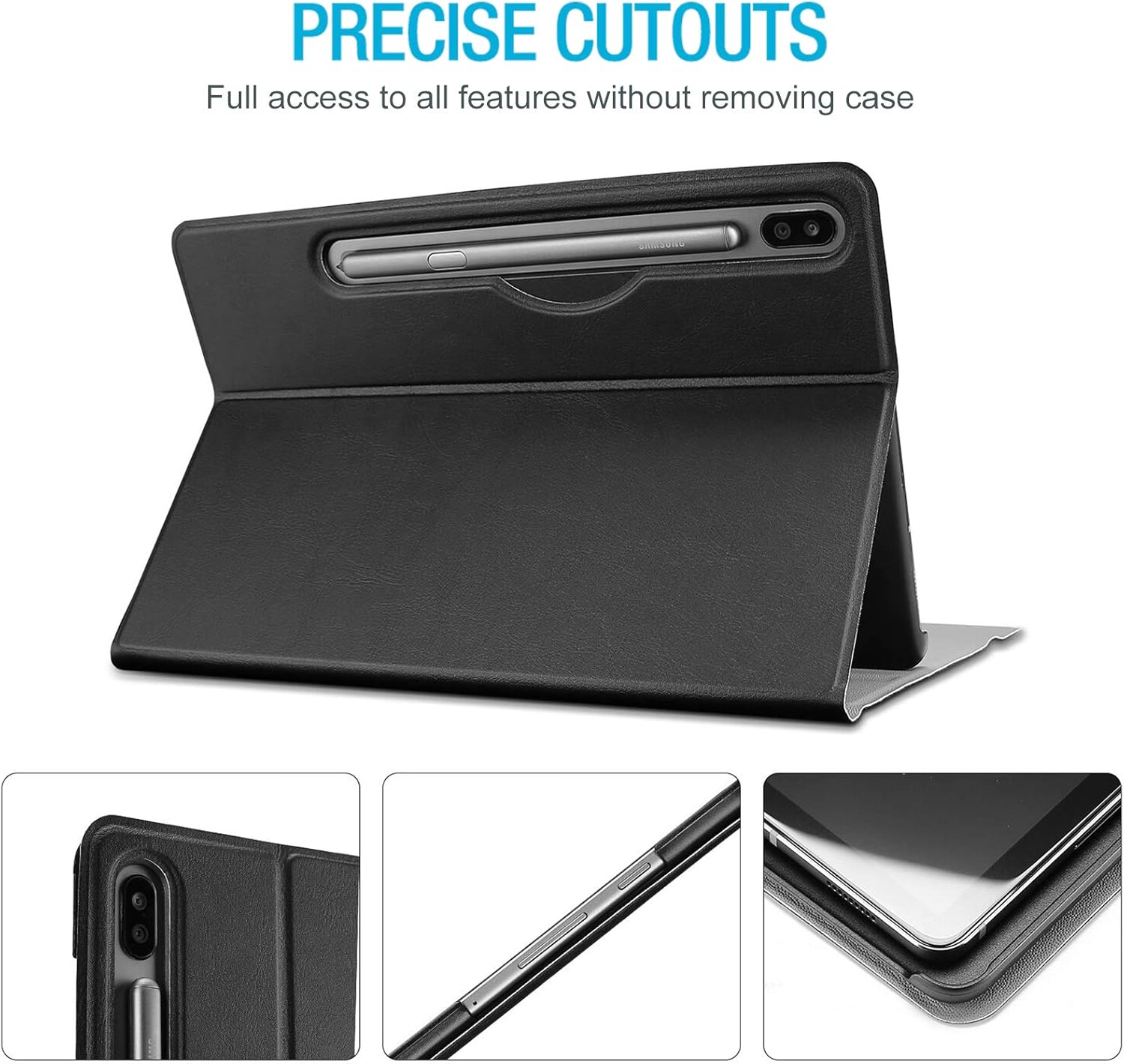 Image showing precise cutouts for ports, camera, and the S Pen holder on the ProCase keyboard case.