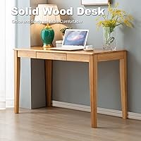 Vista 4 de Escritorio de madera maciza con cajón, escritorio de madera para oficina en casa para el trabajo, escritorio de computadora para estudiantes