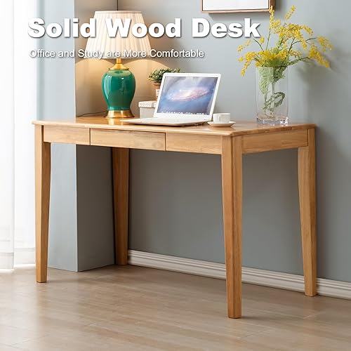Miniatura 4 de Escritorio de madera maciza con cajón, escritorio de madera para oficina en casa para el trabajo, escritorio de computadora para estudiantes para