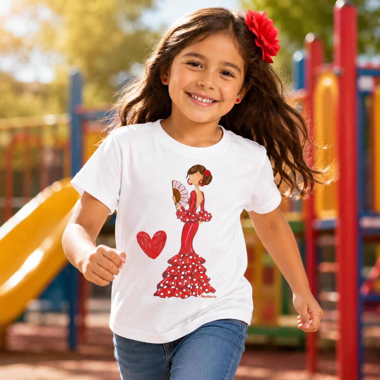 Camiseta Flamenca 100% algodón orgánico de Manga Corta para niña