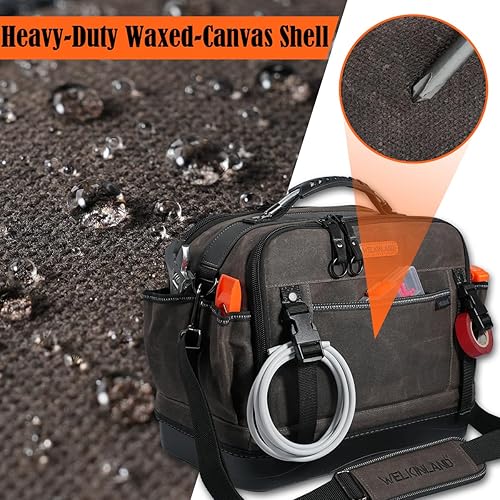 Miniatura 3 de WELKINLAND Bolsa de 53 bolsillos con fondo rígido para HVAC, bolsa de herramientas de electricista resistente, bolsas de herramientas de lona
