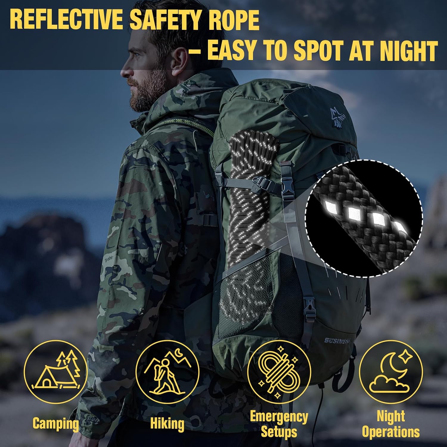 Reflective Paracord Rope 750 lb - 500ft 5/32" Parachute Cord 4MM 12-Strand para Cord - Heavy Duty Spool String for Survival,Camping Gear, Survival Bracelet, Clothesline - Black