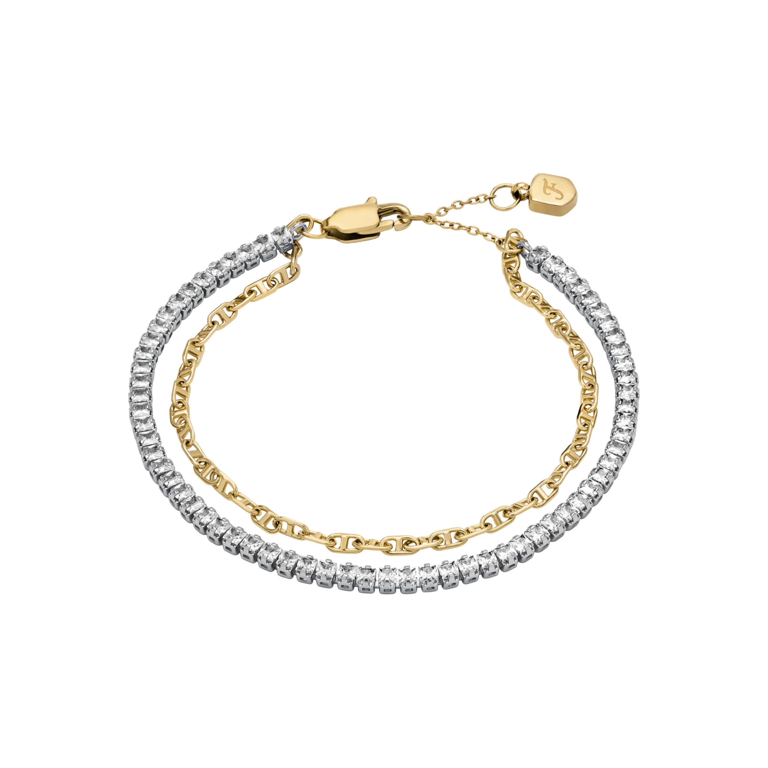 Fossil Bracciale donna in ottone con chiusura a moschettone a doppia catena