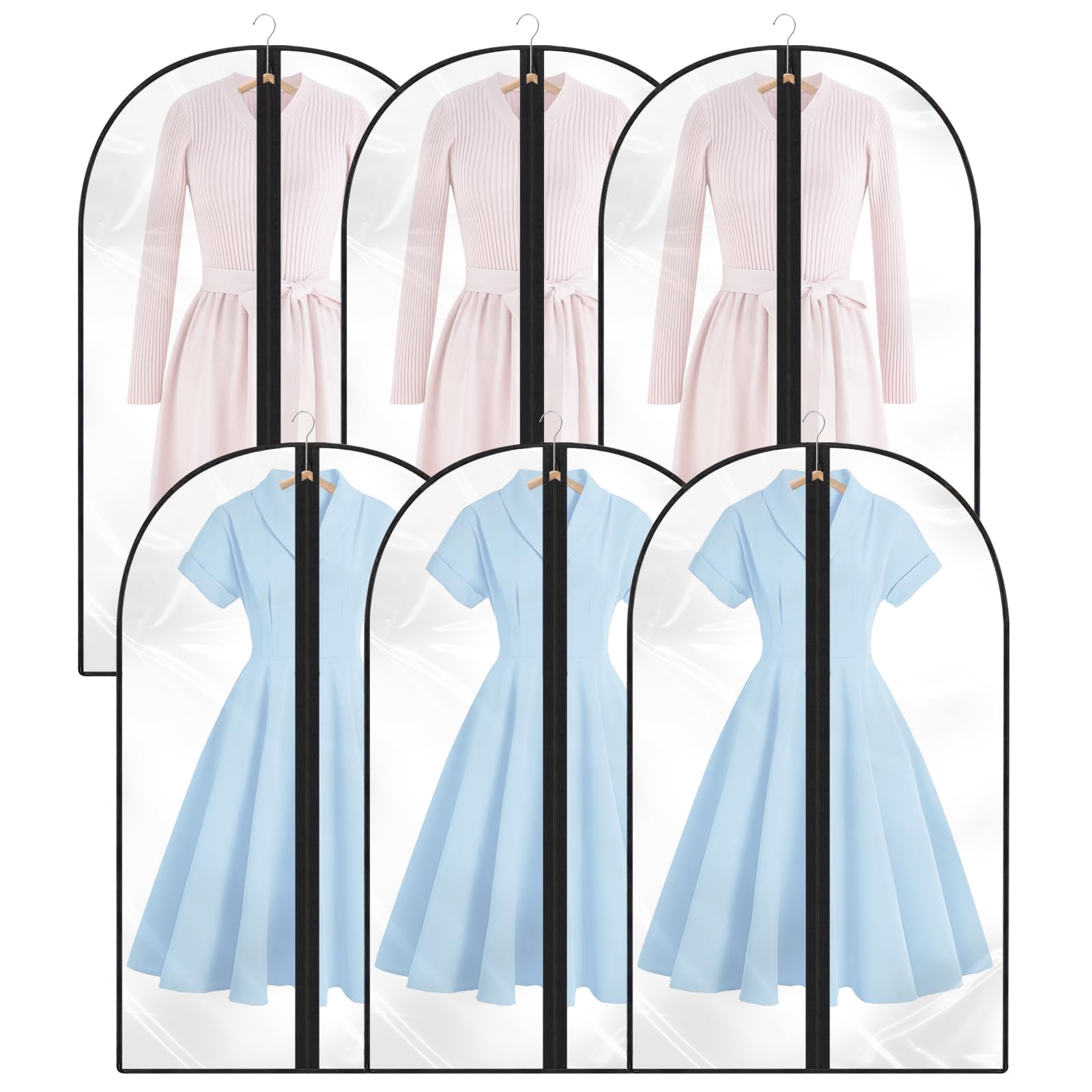 6 x Clothes Covers, Dust Resistant, Transparent Hanging Clothes Covers with Zip, Protection for Shirt Costumes, Coats