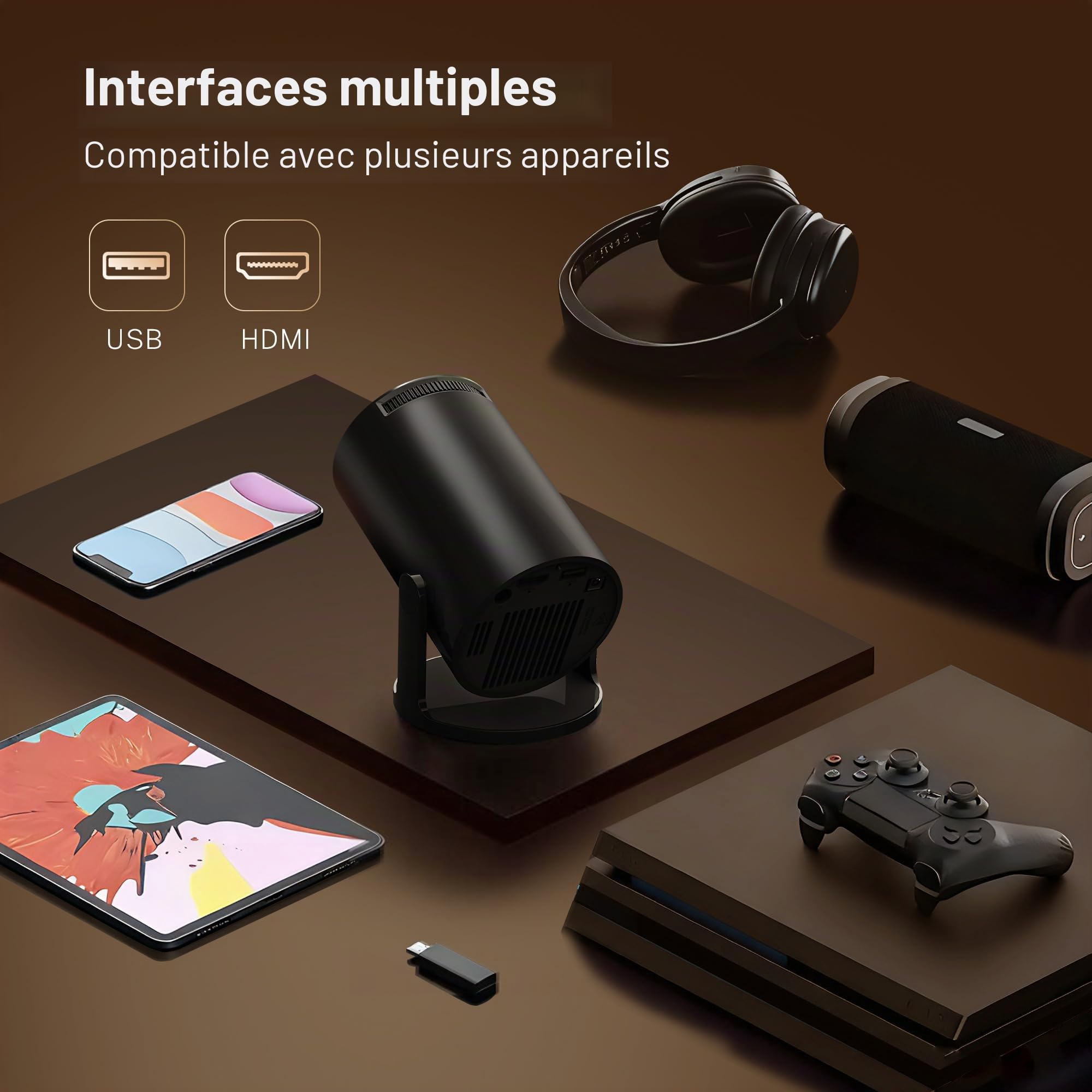 Vidéoprojecteur Compatible 4K Android 14 Mini Video Projecteur Contrôle App