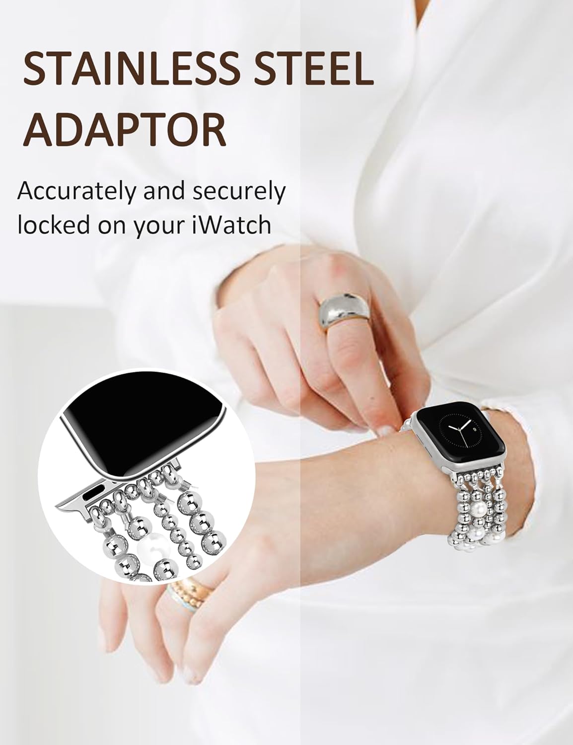 JR.DM Beaded Bracelet Bands Women Compatible with Apple Watch 40mm 42mm(S10/11) 41mm 38mm Dressy Fancy Stretchy Elastic Jewelry Strap Replacement for iWatch Series 11/10/9/8/7/6/5/4/3/2/1/SE - Image 5