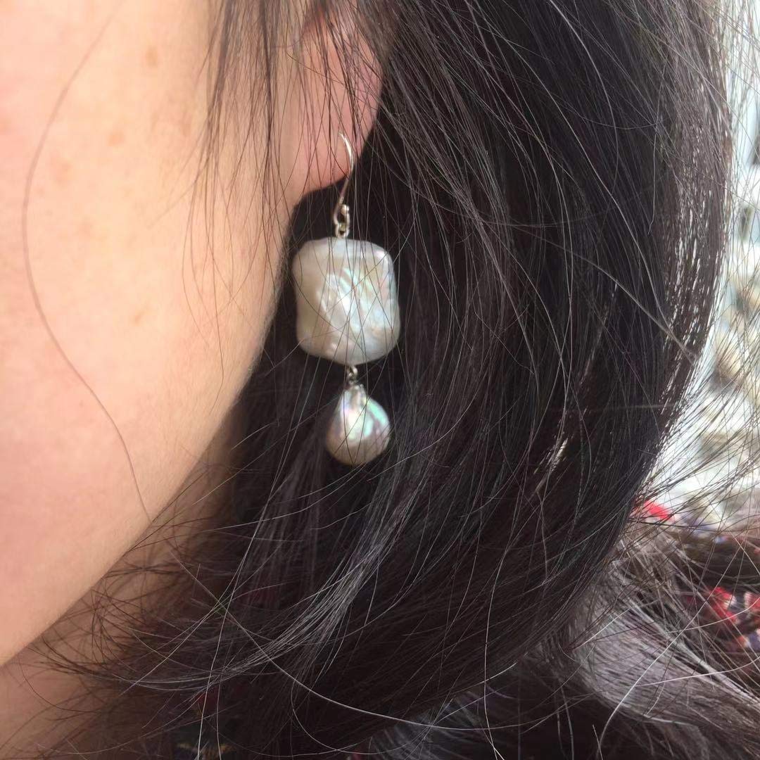 Pendientes de plata con perlas barrocas geométricas