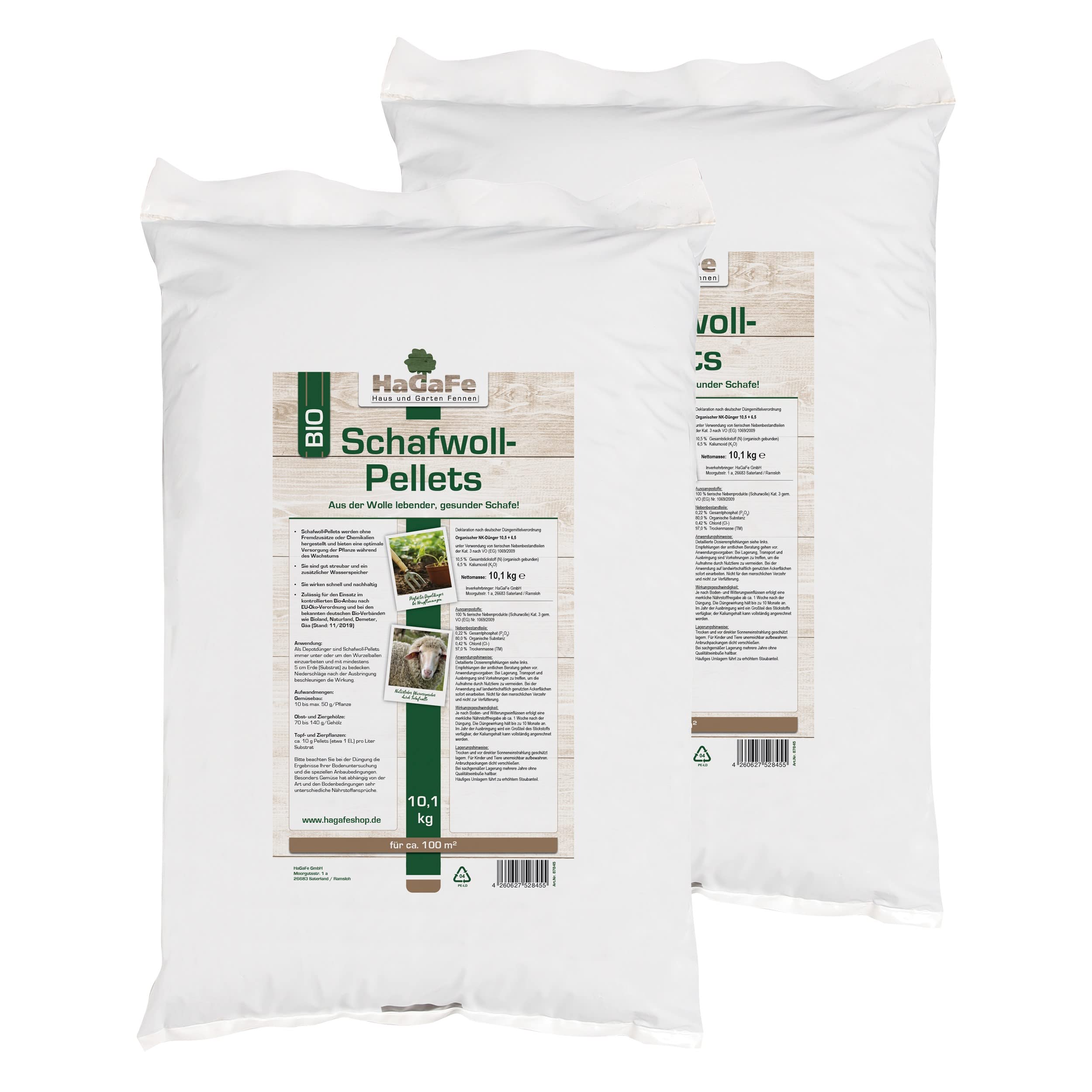 Bio Schafwoll Pellets, Schafwollpellets, organischer Naturdünger aus der Wolle lebender Schafe (20 kg (2 x 10 kg))