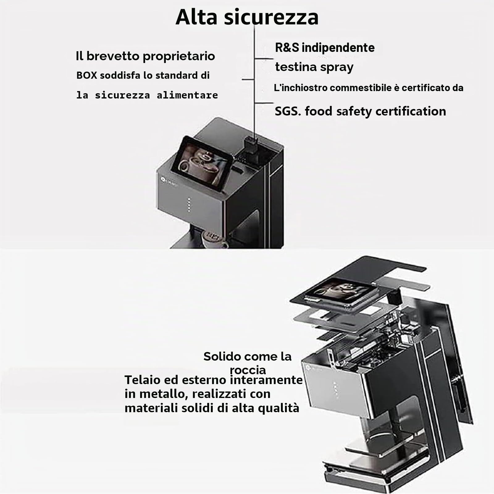 Stampante 3D per Latte Art,Wifi,Stampa Fotografica,Display Touch Screen,Stampante per Caffè Latte Art Qualità Alimentare,Getto D'inchiostro Digitale,Design Fai Da Te Biscotti Macaron White-EBPro