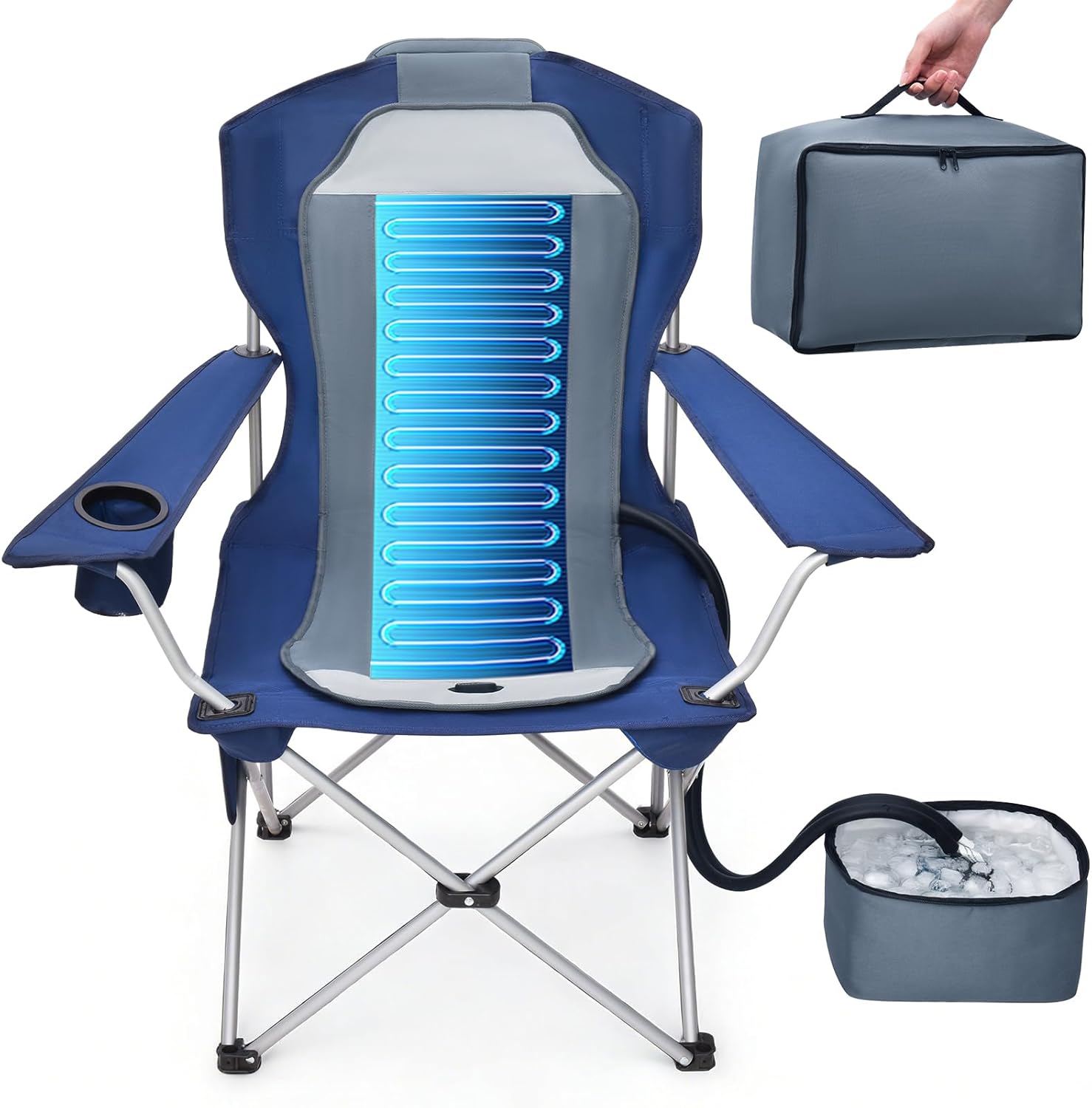 Camping Chair with Cooling Pad – Cools 50°F in 20 Sec, Folding Beach Chair with Cup Holder, Side Pocket, 330 lbs Heavy Duty, Includes Storage Bag – Ideal for Sports Events, Excludes Battery