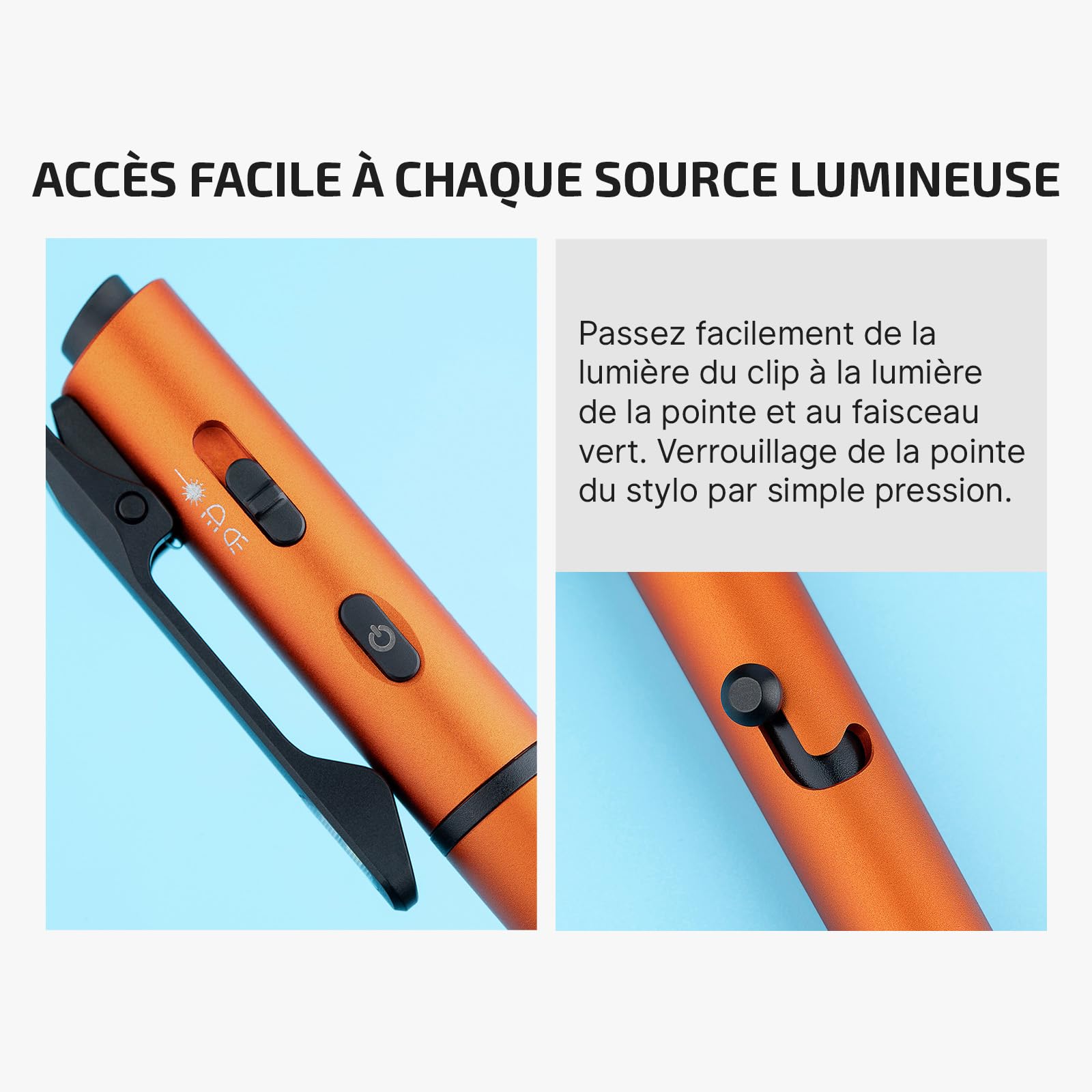 OLIGHT Open 3 Stylo Lampe Bille EDC 4 en 1 avec Mini Torche Rechargeable USB LED 120 Lumens Cadre en Aluminium Multifonction Robuste Durable et Portable pour Le Bureau, Le Cadeau, L'école(Orange)