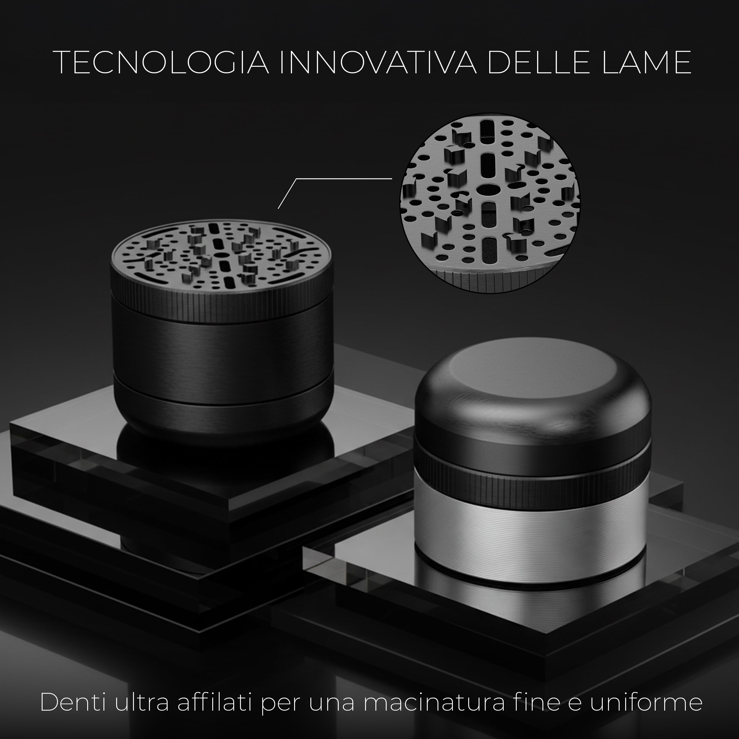 Viberium Grinder Metallo 60 mm- Grinder Belli Tritino, Grinders Kit Original, Accessori per Erbe, Herb Crusher Professionale, Macinino, 4 Pezzi - Nero