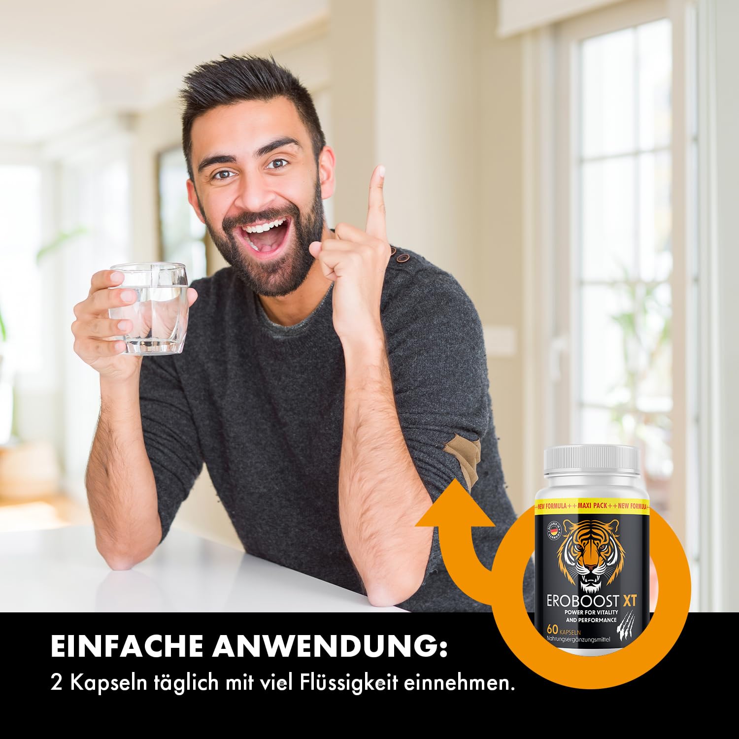 Eroboost XT – für Männer mit L-Arginin, Maca & Zink - Unterstützt die Fruchtbarkeit - 60 Kapseln pro Dose