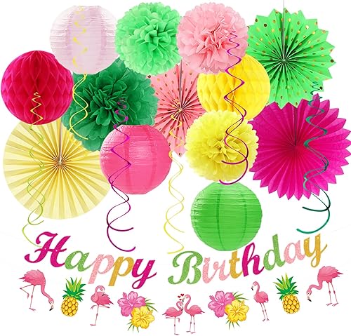 Miniatura 14 de Decoraciones de Fiesta de Navidad Rojo Verde-Blanco - 20 piezas Farolillos de Papel Mexicanos Italianos Abanicos, Pompones de Papel de Seda, Bolas