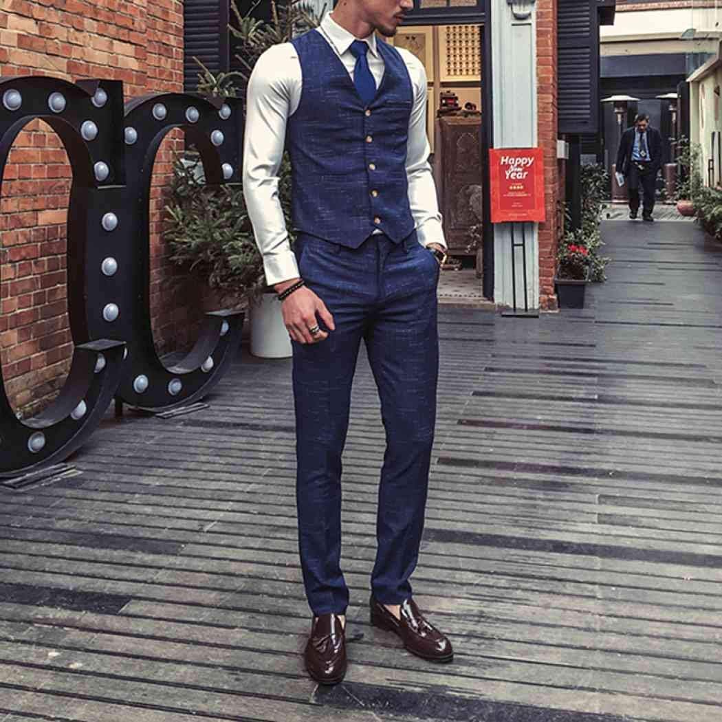 Men's Check Plaid Three Piece Suit Slim Fit Two Buttons Formal Dress Tuxedo Jacket Tux Vest & Pants