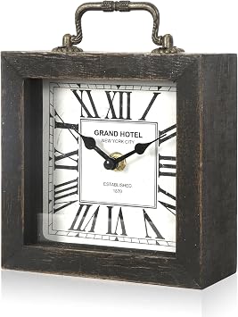 Retro Desk Clock, Black Wooden Table Mantel Clock,