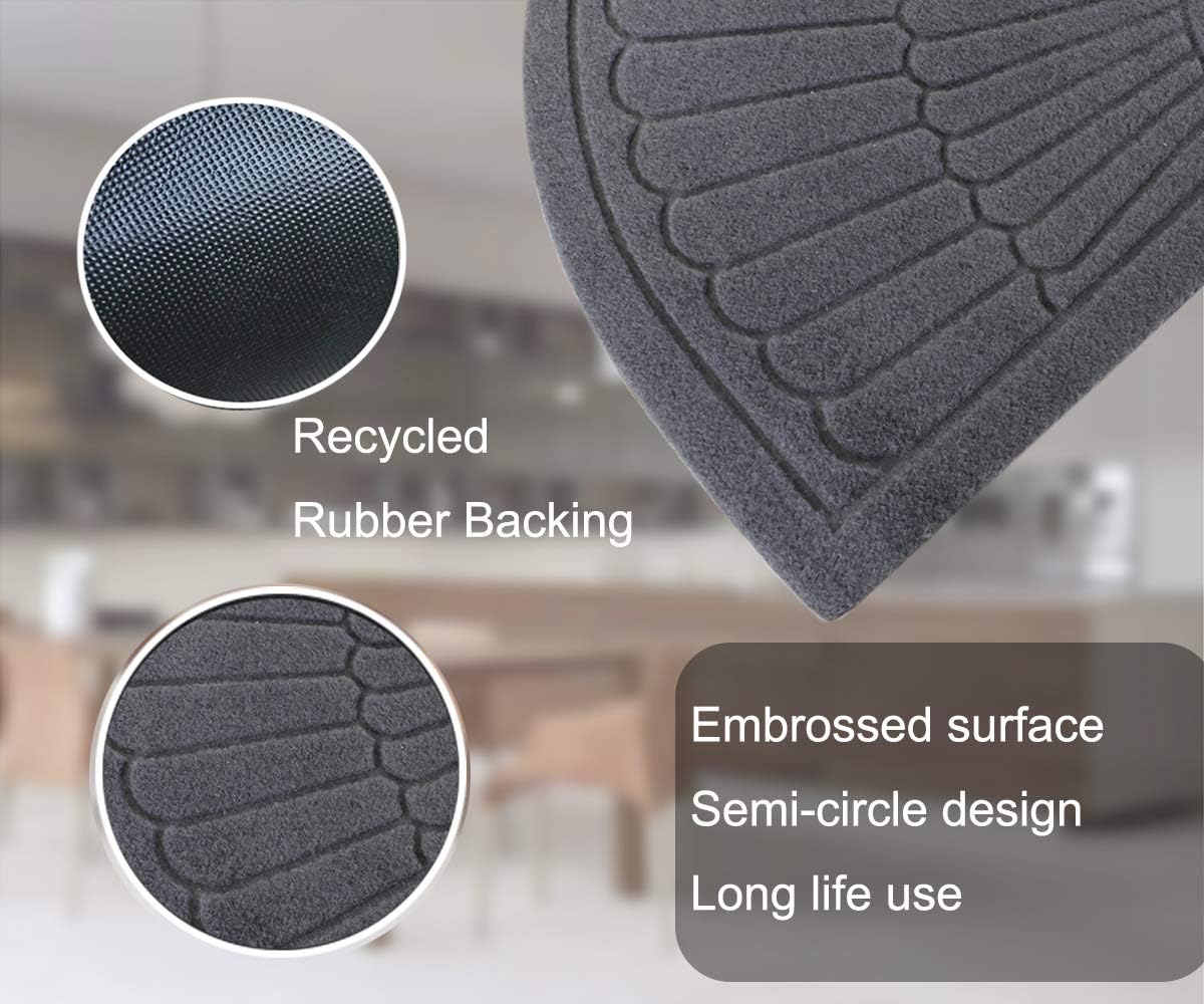 2 Pack Half Round Front Door Mat Welcome Mats, Absorbent Dirt Trapper Half Circle Doormat Outdoor Indoor Non-Slip Backing Entry Mat Rug Low Profile for Entryway Home High Traffic Area,Gray