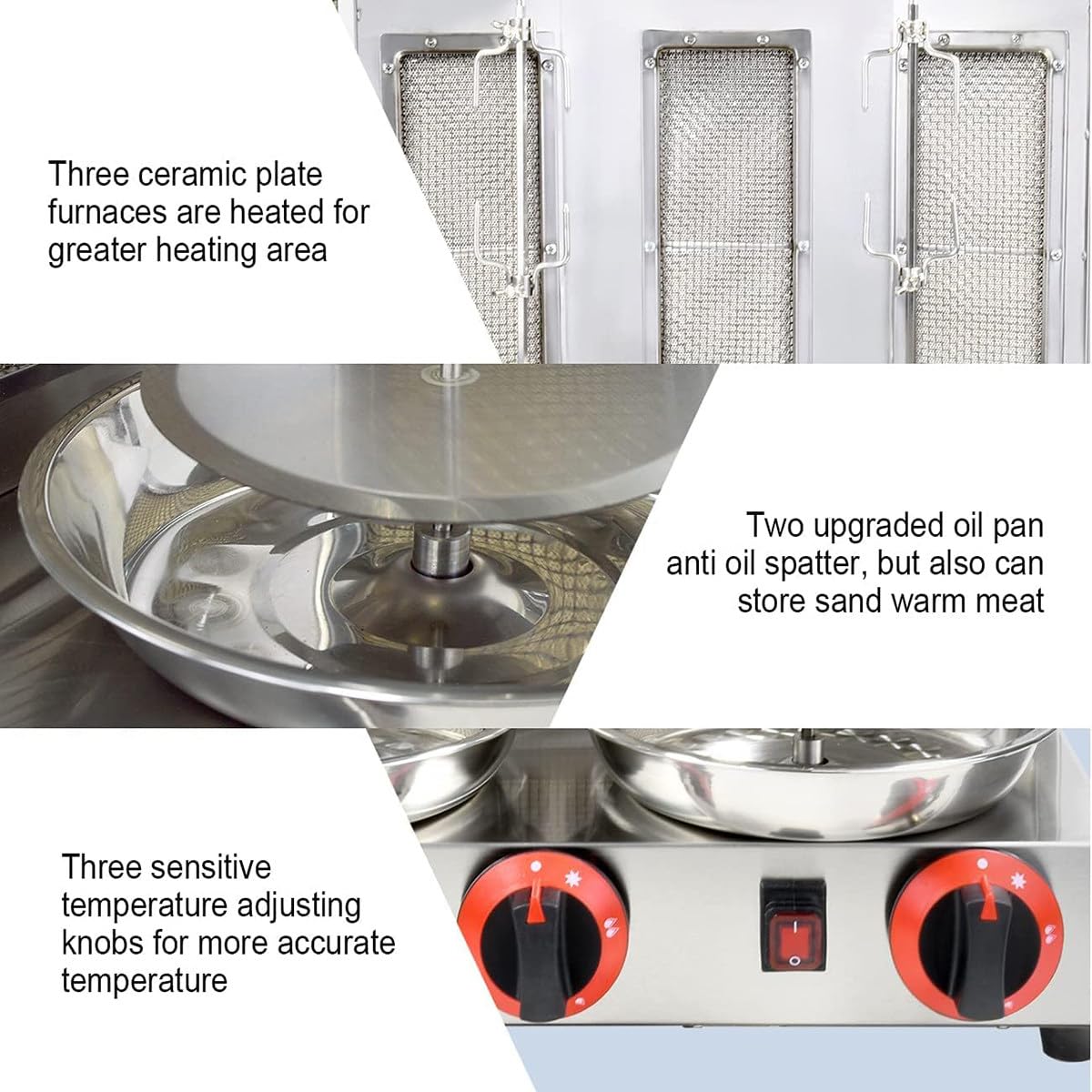 Genérico Máquina para Hacer Doner Kebab a Gas, asador Giratorio de 360 ​​Grados para Carne, asador de Pollo Turco Comercial para mostrador con Quemador, asador Vertical para Kebab a Gas