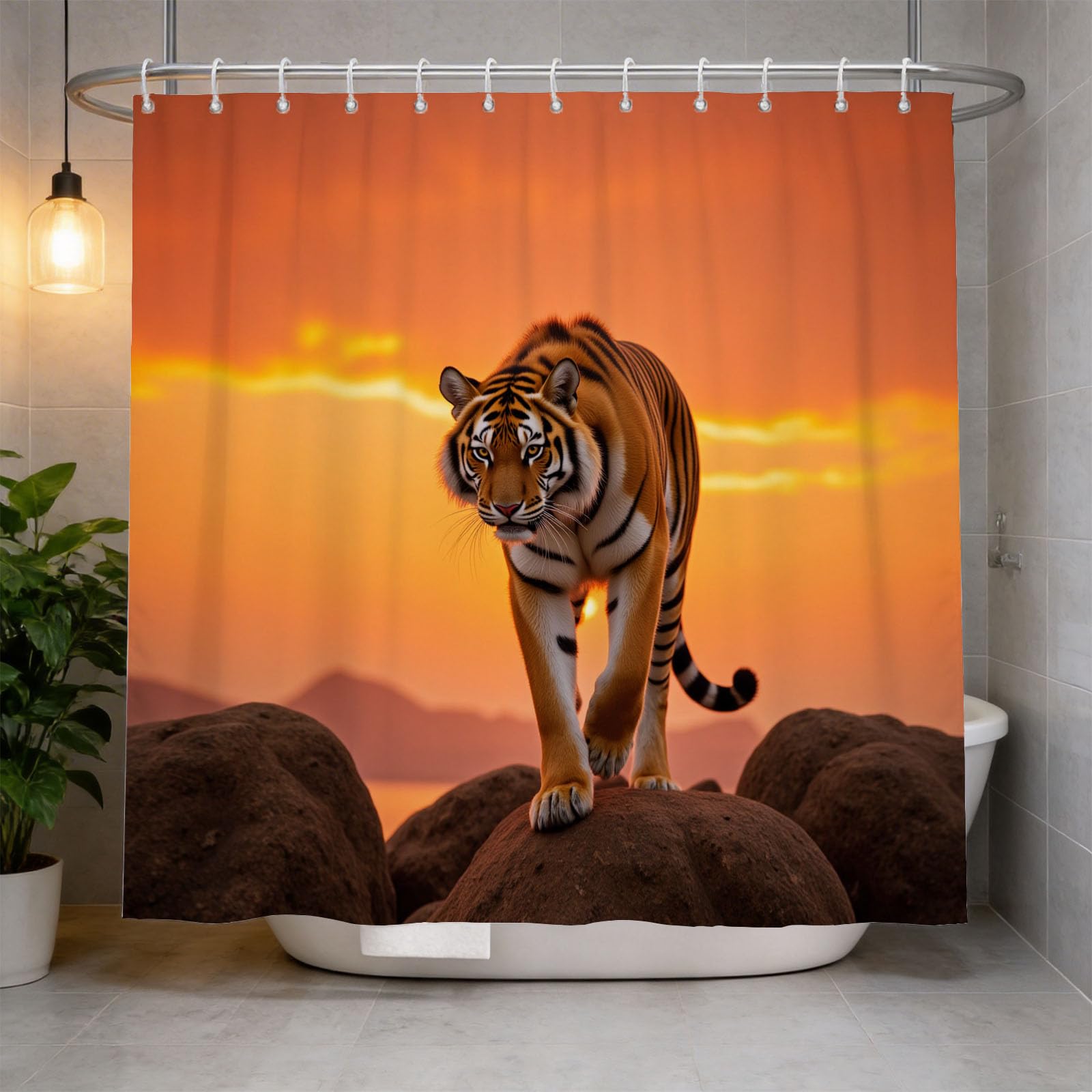Hongduo 3D Tiger Shower Curtain for Stalls Bathtubs Mountain Bathroom Decor Shower Curtain Set Polyester Fabric Waterproof 200x200cm/79X79 Inch with Hooks