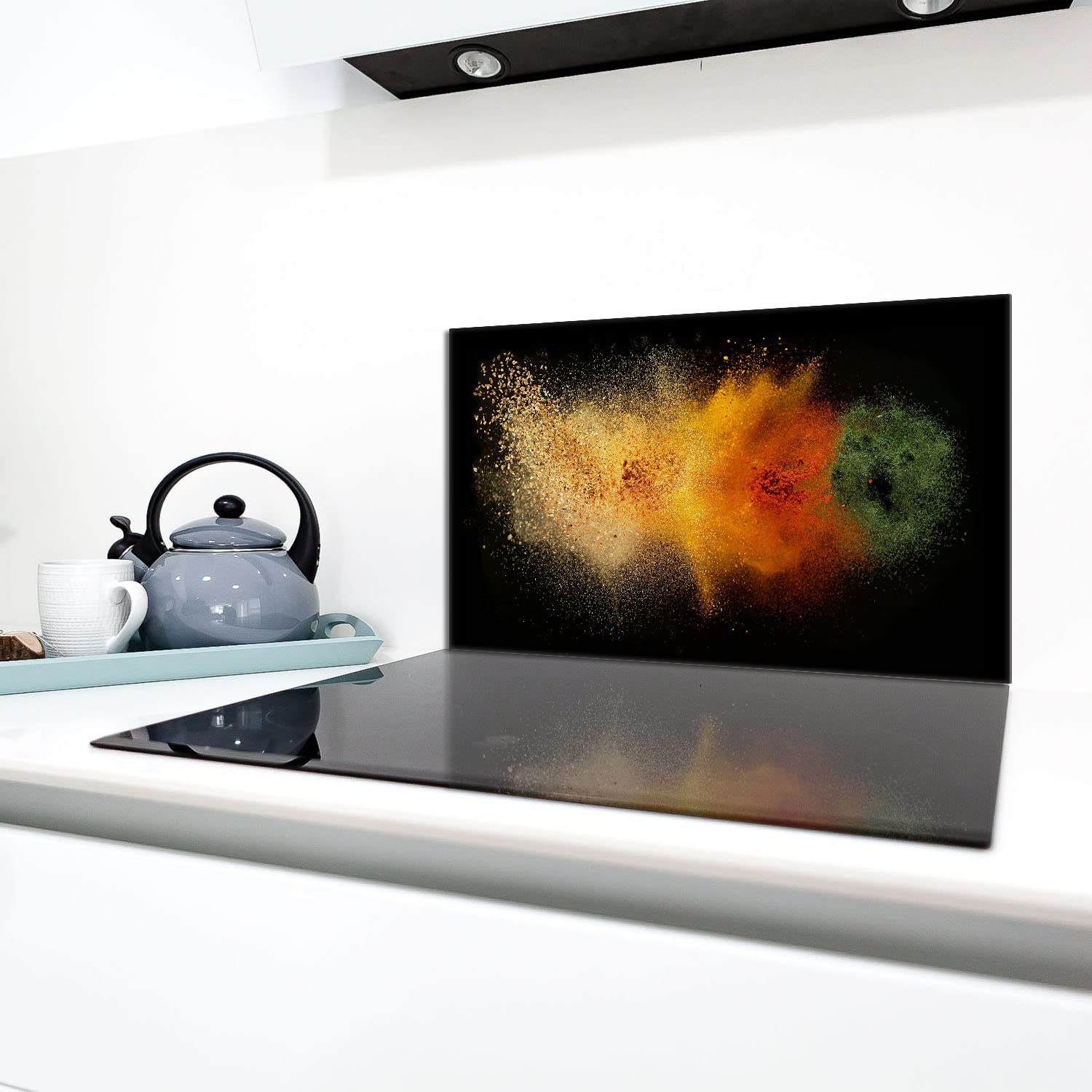 Placa protectora de vitrocerámica 90 x 52 cm 1 pieza cocina eléctrica universal para inducción protección contra salpicaduras tabla de cortar de vidrio templado como decoración, ESPECIAS