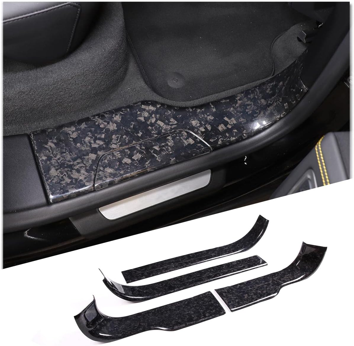CHEAYAR Car Door Sill Guard Compatible with Lamborghini Urus 2018-2021, Door Entry Guards Sill Scuff Cover Panel Step Protector, Carbon Fiber Door Sill Plate Protectors (Inner-Forged Pattern)