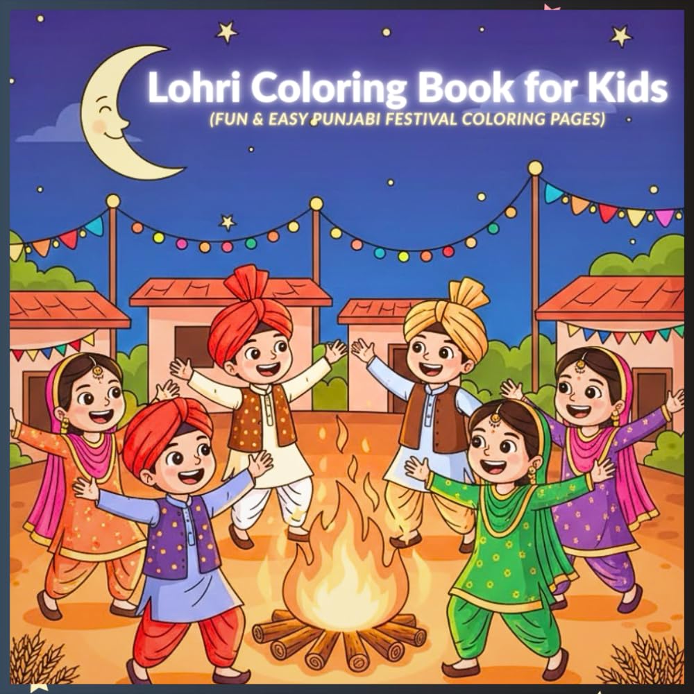 Lohri Coloring Book for Kids: Fun, Simple & Cute Lohri Festival Coloring Pages for Kids Ages 3–8 Punjabi Culture, Bonfire, Bhangra & Harvest Celebration