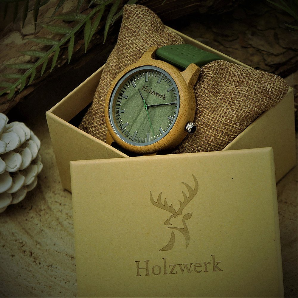Holzwerk Germany® Designer Unisex Uhr Herren-Uhr Damen-Uhr Öko Natur Vegan Holz-Uhr Armband-Uhr Analog Klassisch Quarz-Uhr Silikon Kautschuk Armband und Holz Gehäuse Schwarz