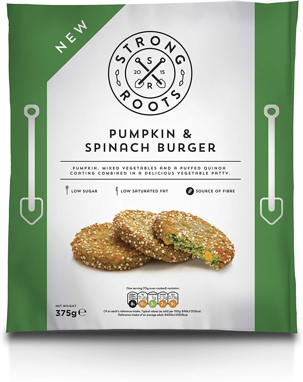 STRONG ROOTS Pumpkin and Spinach Burger, 375g (Frozen)