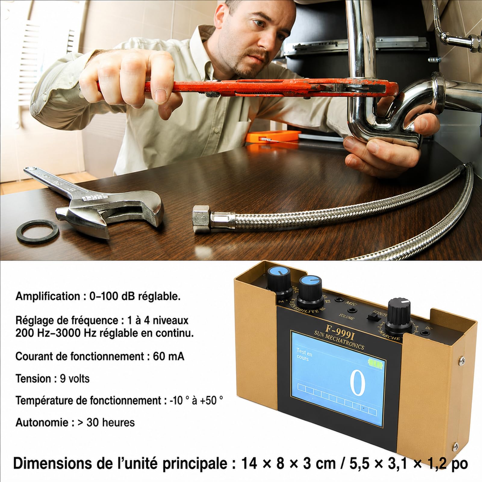 Détecteur de Fuite d’Eau Professionnel, 4 Modes de Fréquence Réglables
