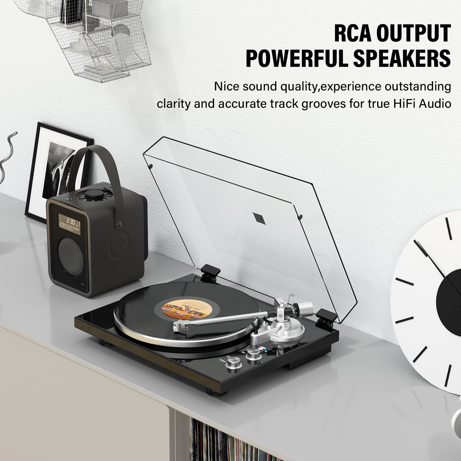 Bluetooth Vinyl Platenspeler,HiFi-draaitafel met Magnetische Cartridge