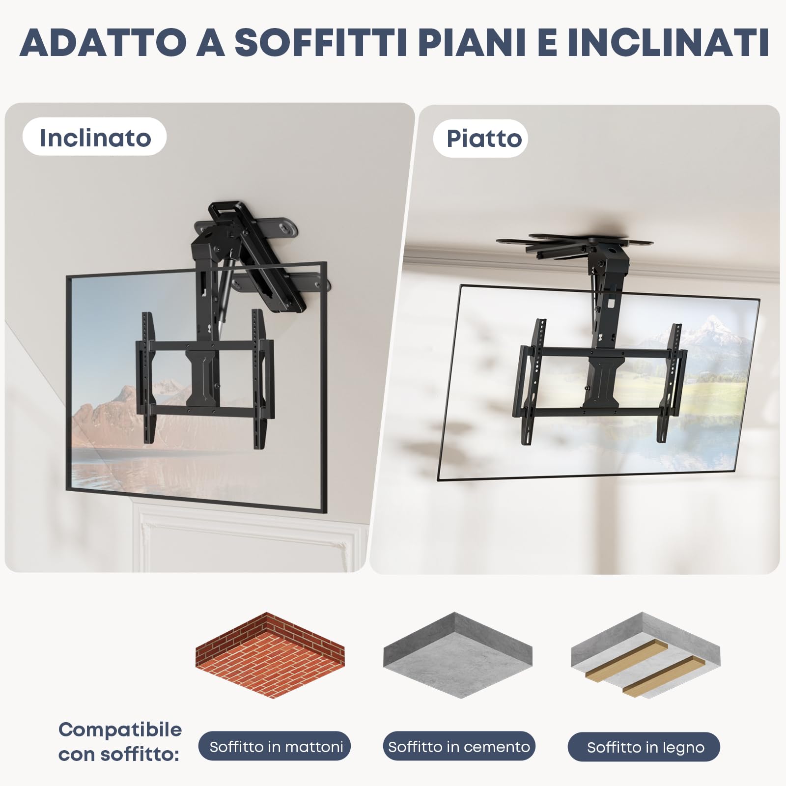Supporto TV da Soffitto Motorizzato 37–75" – Sollevatore TV Elettrico, Ribaltabile, Telecomando, 45 kg, VESA 600×400mm, Nero