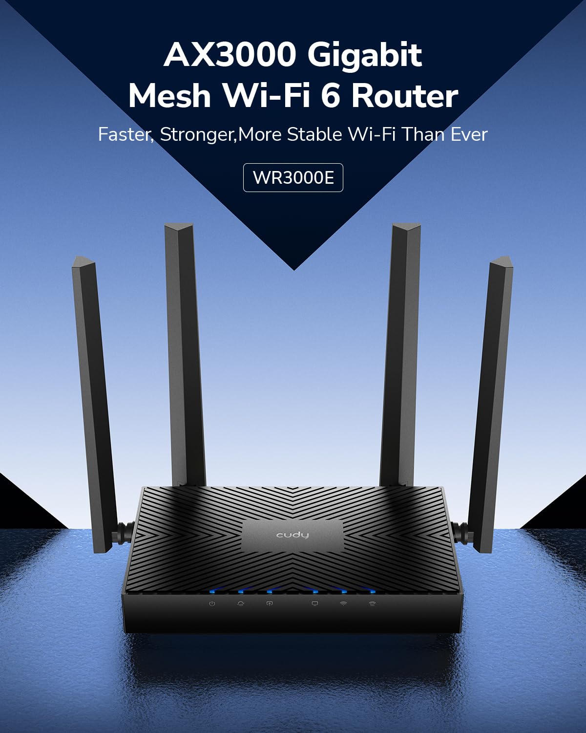 Cudy Routeur Wi-FI 6 Mesh Gigabit AX3000, 5 Ports GbE, VPN, WR3000E | Wi-Fi 6 à 2 402 574 Mbps, OFDMA bi-bande, processeur double cœur à 1,2 GHz, 5 ports GbE, 4 antennes, VPN WG/OVPN/IPsec