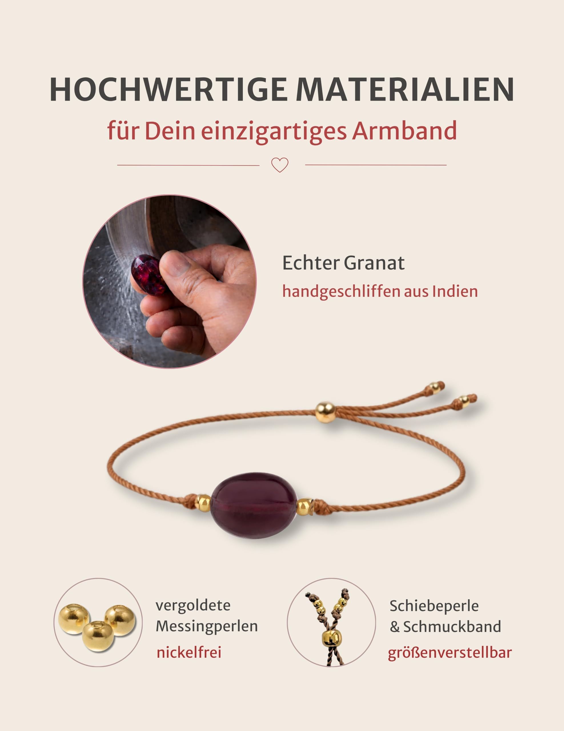 happymaker - Bracelet de pierres précieuses pour femmes, bracelet de perles de pierre de lune grenat et abricot avec acier inoxydable plaqué or, fait main, emballage cadeau