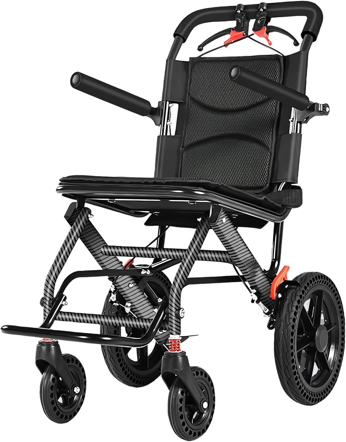 SXSLTSA Wheelchair Foldable Lightweight Transport Wheelchair, Ultralight Wheelchair for Home, Wheelchairs for Adults, Travel Wheelchair with Footrest, Safety Belt, Aluminum, Black